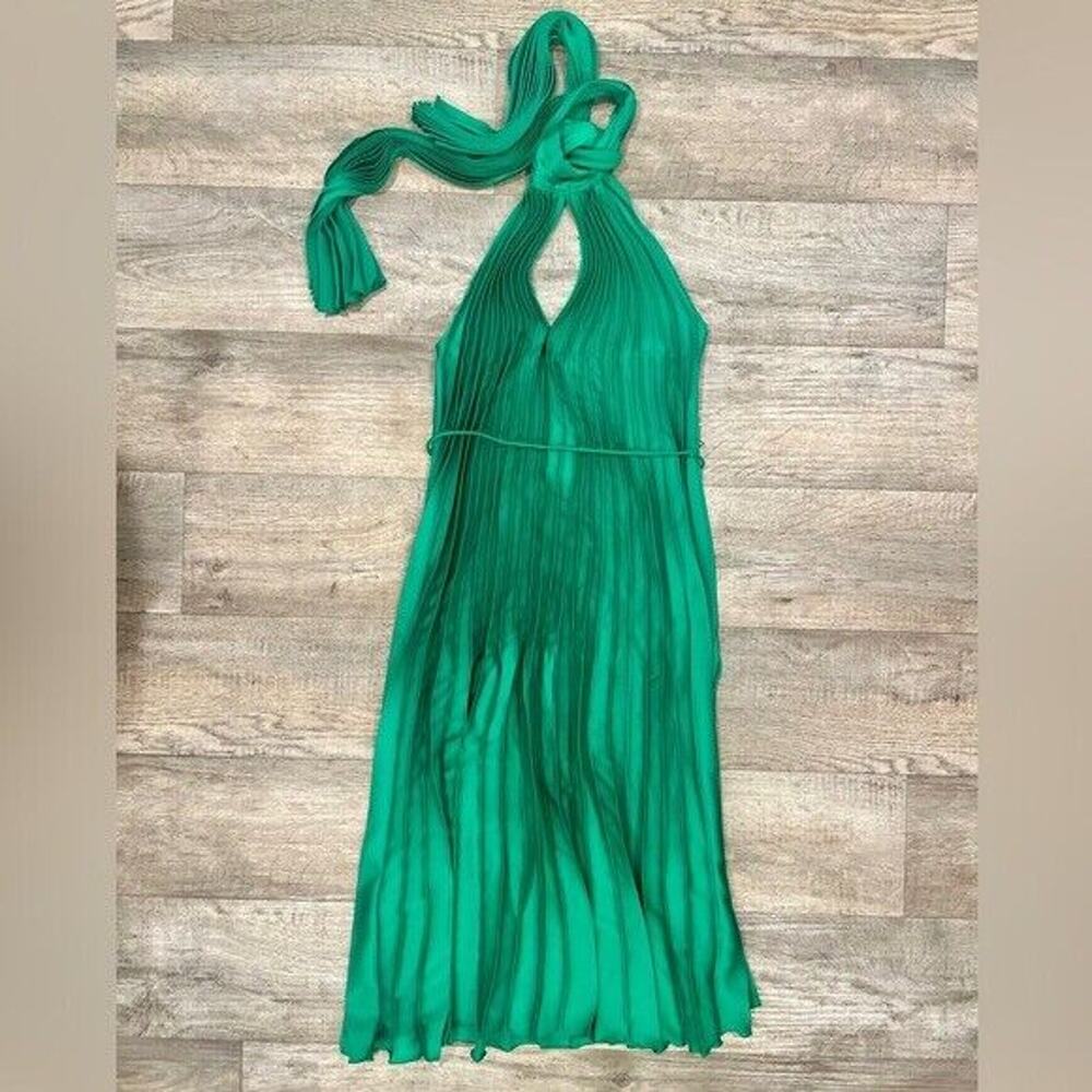 Mango NWT Emerald Green Pleated Halter Midi Dress 6 8 - Picture 15 of 16